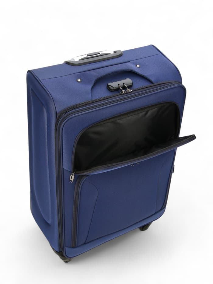 Чемодан на колёсах большой 97 л (L), на молнии, кодовый замок, 4 колеса, синий