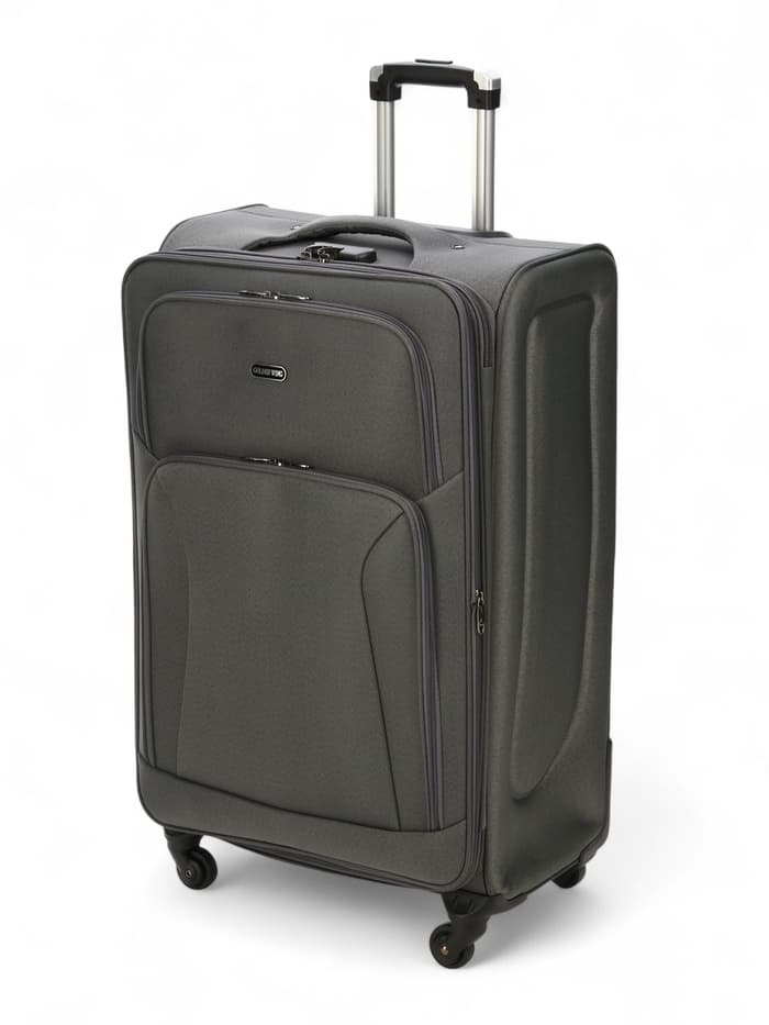 Чемодан на колёсах большой 97 л (L), на молнии, с увеличением, кодовый замок, 4 колеса, серый