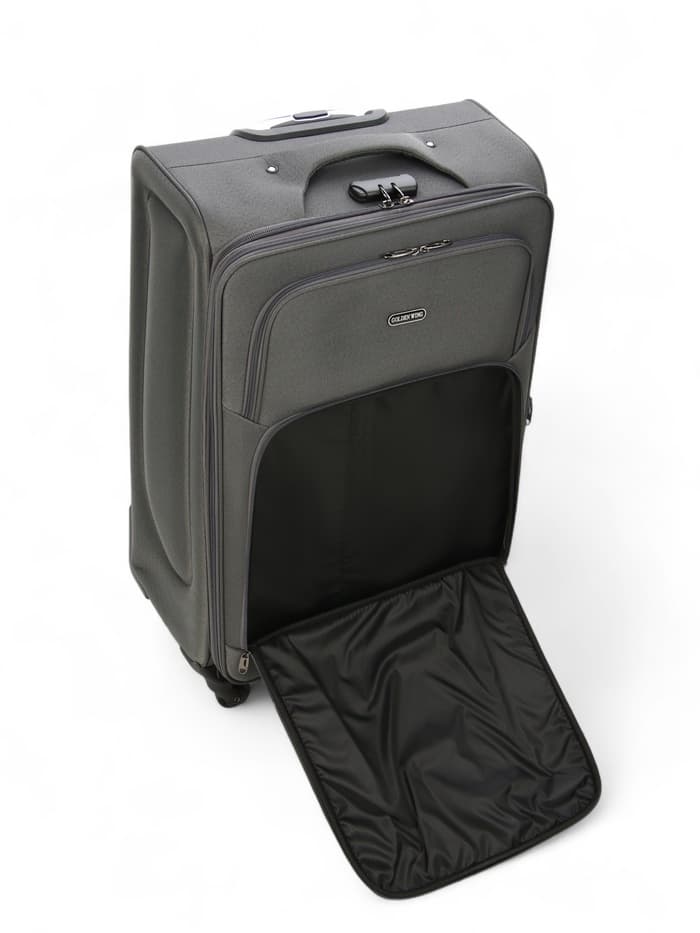 Чемодан на колёсах большой 97 л (L), на молнии, с увеличением, кодовый замок, 4 колеса, серый