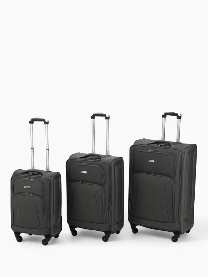 Чемодан на колёсах большой 97 л (L), на молнии, с увеличением, кодовый замок, 4 колеса, серый