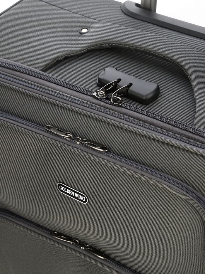 Чемодан на колёсах большой 97 л (L), на молнии, с увеличением, кодовый замок, 4 колеса, серый