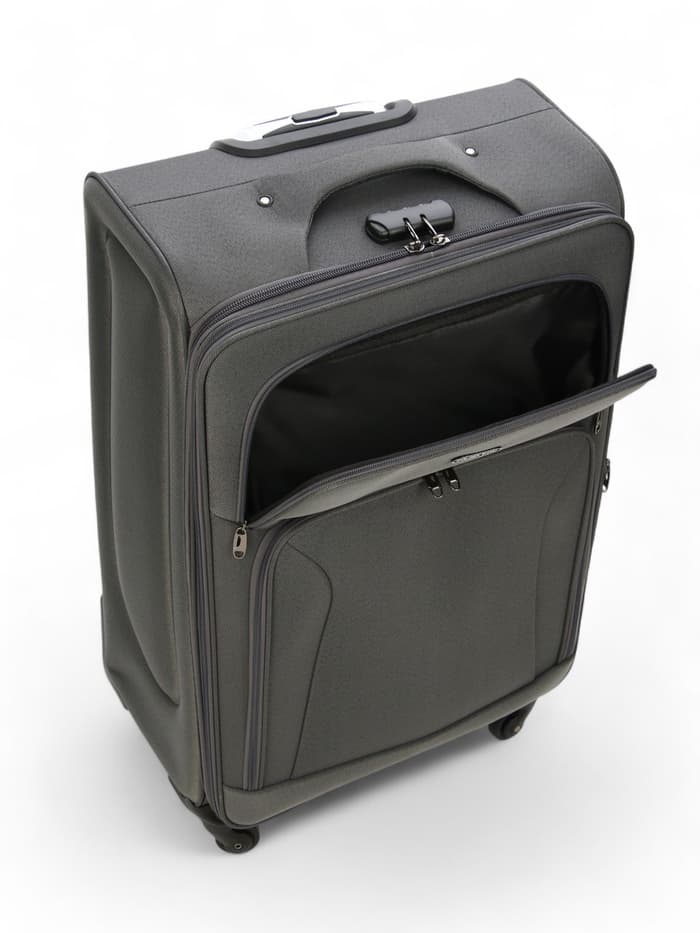 Чемодан на колёсах большой 97 л (L), на молнии, с увеличением, кодовый замок, 4 колеса, серый