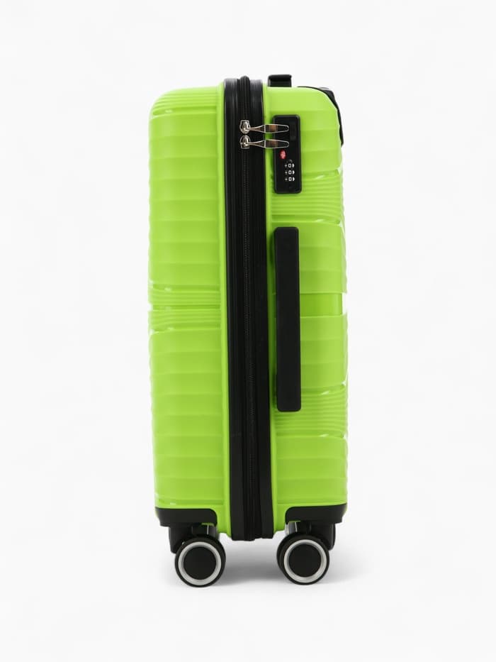 Чемодан на колёсах маленький 44 л (S), на молнии, кодовый замок, 4 колеса, зелёный