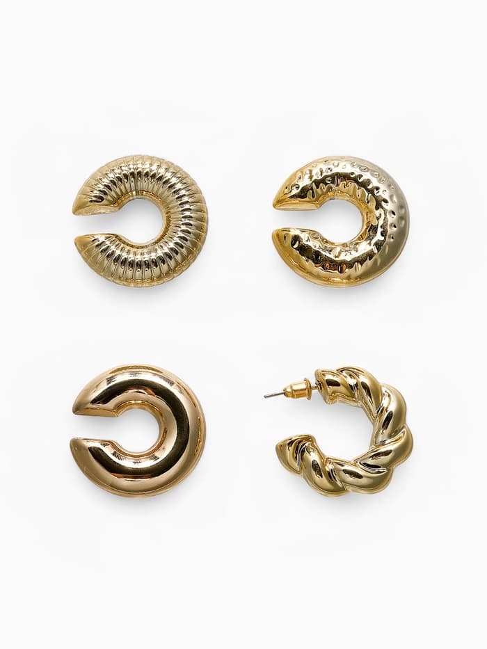 Набор серьга и каффы «Бублики», набор 4 шт. цвет золото