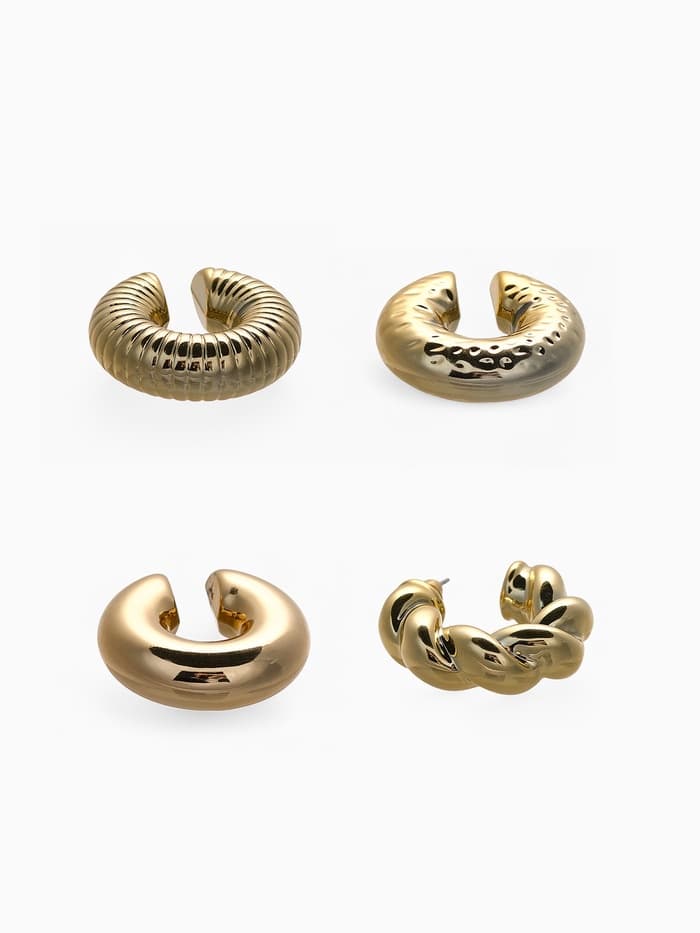Набор серьга и каффы «Бублики», набор 4 шт. цвет золото