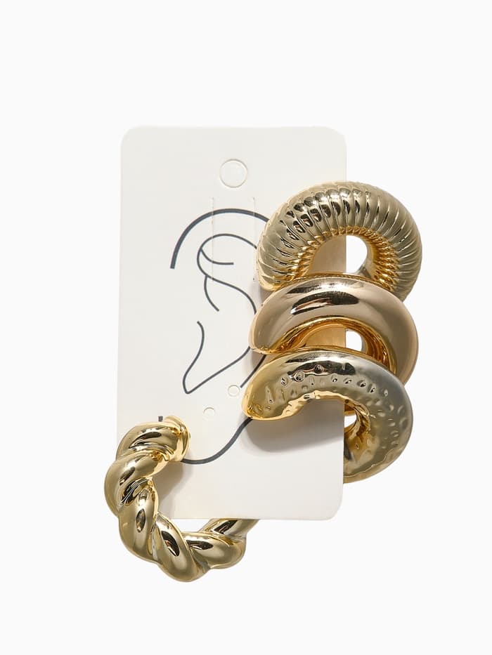 Набор серьга и каффы «Бублики», набор 4 шт. цвет золото