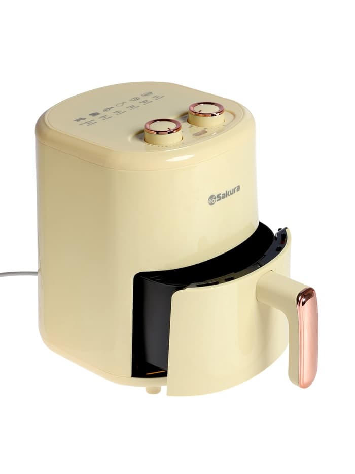 Аэрогриль Sakura SA-7677W, 4 л, 1200 Вт, механическое управление, таймер, от 80 до 200º С, бежевый