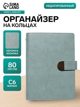 Ежедневник-органайзер, С6, 80 листов, обложка из искусственной кожи, зелёный