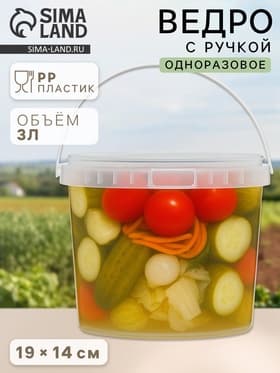 Ведро одноразовое с крышкой, 3 л, d=19 см, пластик пищевой, прозрачное