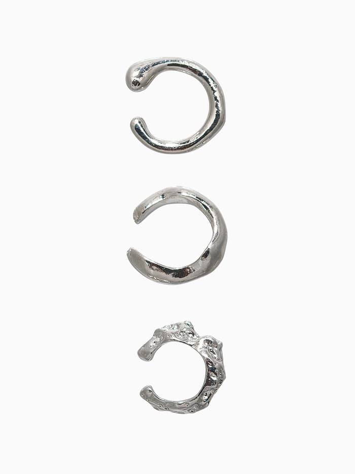 Серьги «Каффы» набор 3 шт., мятый, цвет серебро