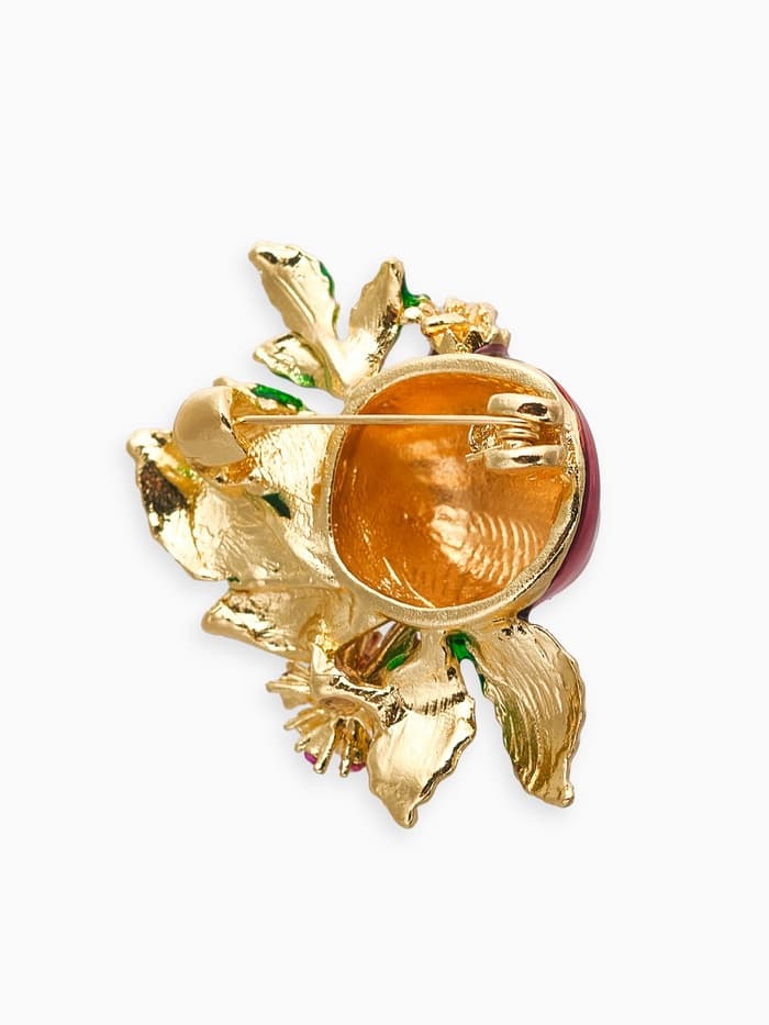 Брошь «Гранат», с цветком, со стразами, цветная в золоте