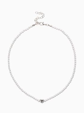 Чокер «Стразик», сердце и жемчужные бусины, белый в серебре, 36 см + 5 см доп, цепочка