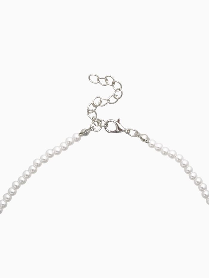 Чокер «Стразик», сердце и жемчужные бусины, белый в серебре, 36 см + 5 см доп, цепочка