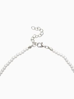 Чокер «Стразик», сердце и жемчужные бусины, белый в серебре, 36 см + 5 см доп, цепочка