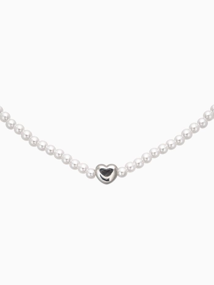 Чокер «Стразик», сердце и жемчужные бусины, белый в серебре, 36 см + 5 см доп, цепочка