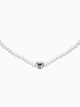 Чокер «Стразик», сердце и жемчужные бусины, белый в серебре, 36 см + 5 см доп, цепочка