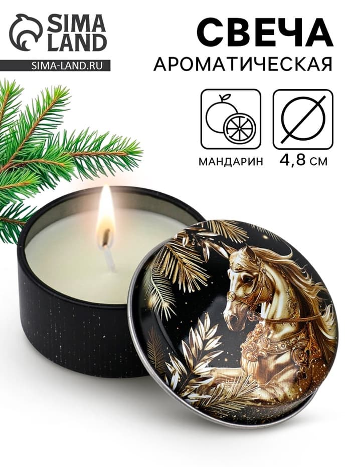 Свеча ароматическая новогодняя в банке «Конь», ч/з, аромат мандарин, 4.8 см