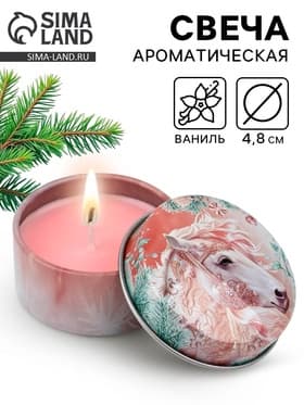 Свеча ароматическая новогодняя в банке «Конь», розовая, аромат ваниль, 4.8 см