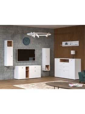 Комплект мебели в гостиную «Бэль», комплект 5 предметов, цвет белый премиум/дуб крафт золотой