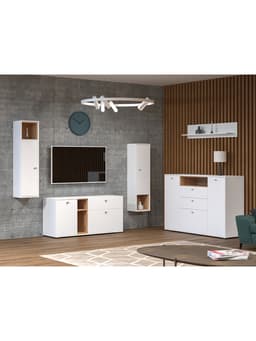 Комплект мебели в гостиную «Бэль», комплект 5 предметов, цвет белый премиум/дуб крафт золотой