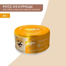 Влажный дополнительный корм Мнямс На каждый день Мусс из курицы/печени для собак и щенков старше 6 мес. 80 г