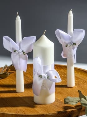 Свечи свадебные «Пышный» набор 3 шт. (16 см и 2 шт. по 18 см), белый