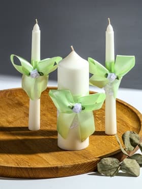 Свечи свадебные «Пышный» набор 3 шт. (16 см и 2 шт. по 18 см), мятный