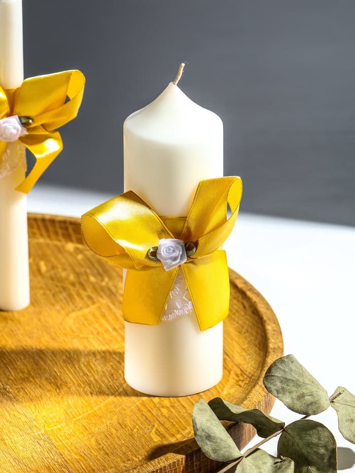 Свечи свадебные «Пышный» набор 3 шт. (16 см и 2 шт. по 18 см), золотистый