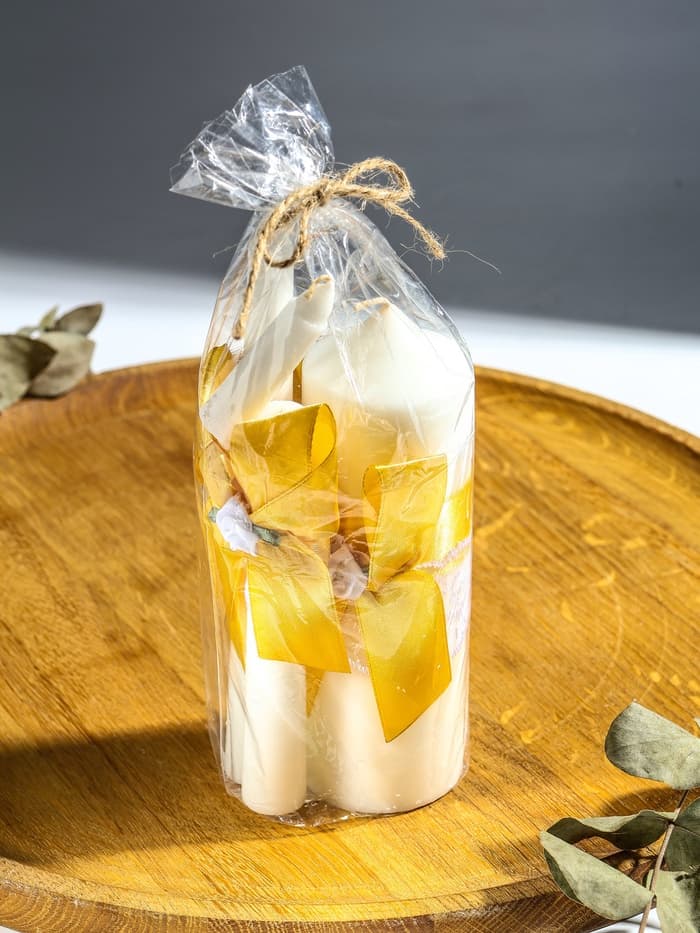 Свечи свадебные «Пышный» набор 3 шт. (16 см и 2 шт. по 18 см), золотистый