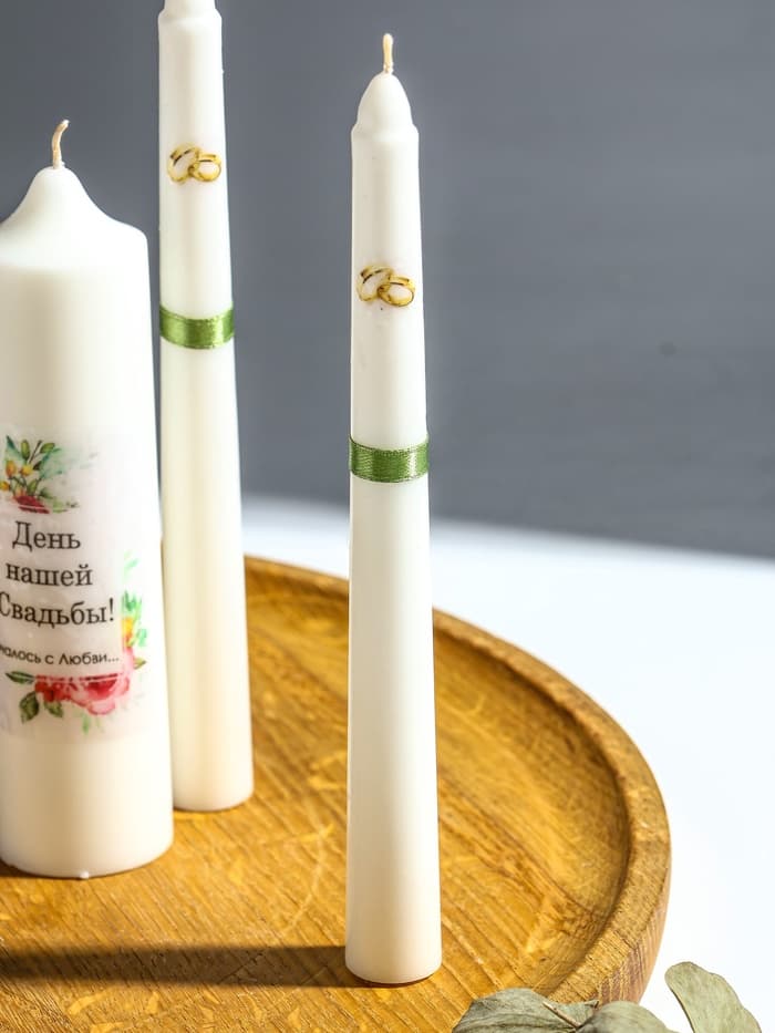 Свечи свадебные «День Нашей Свадьбы» набор 3 шт. (15 см и 2 шт. по 19 см), зелёный