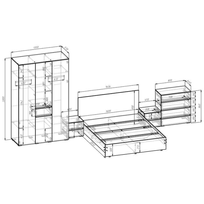 Спальный гарнитур «Лора», комплект 6 предметов, цвет белый