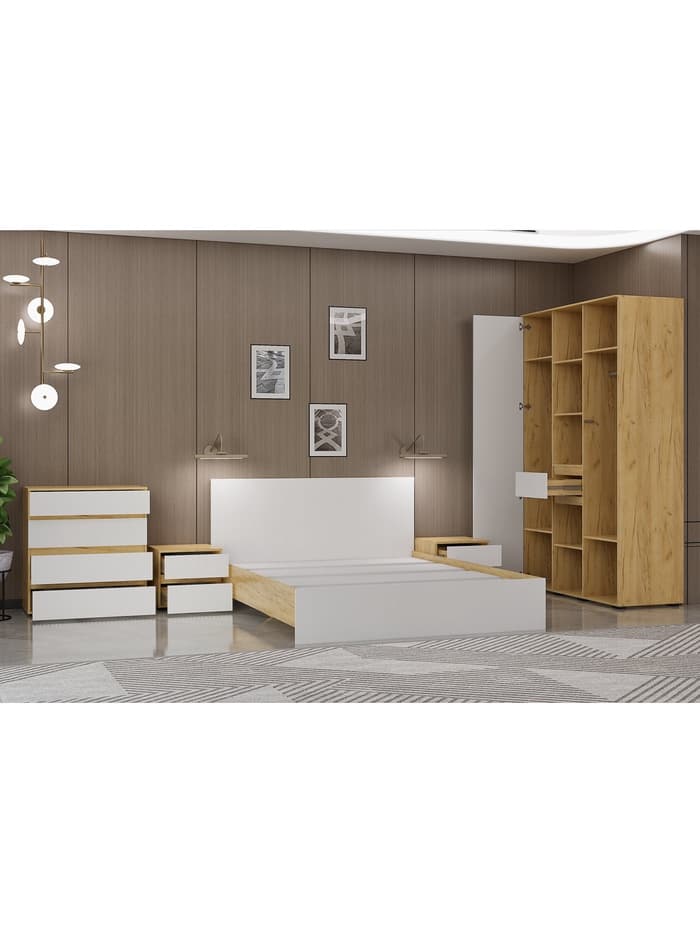 Спальный гарнитур «Лора», комплект 6 предметов, цвет крафт золотой/белый