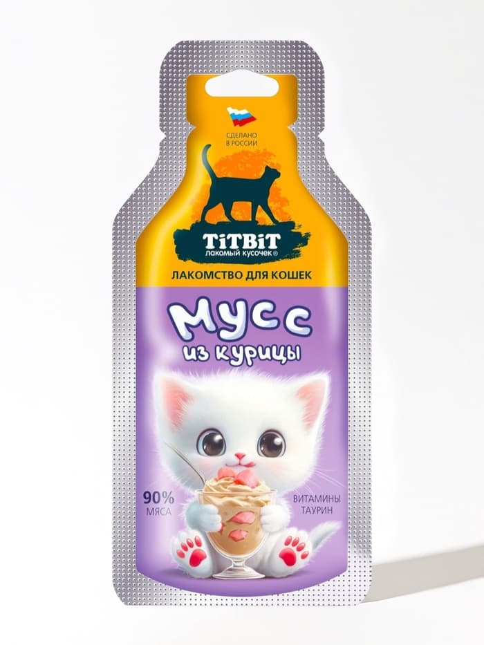 Мусс из курицы лакомство для кошек TitBit 15 г