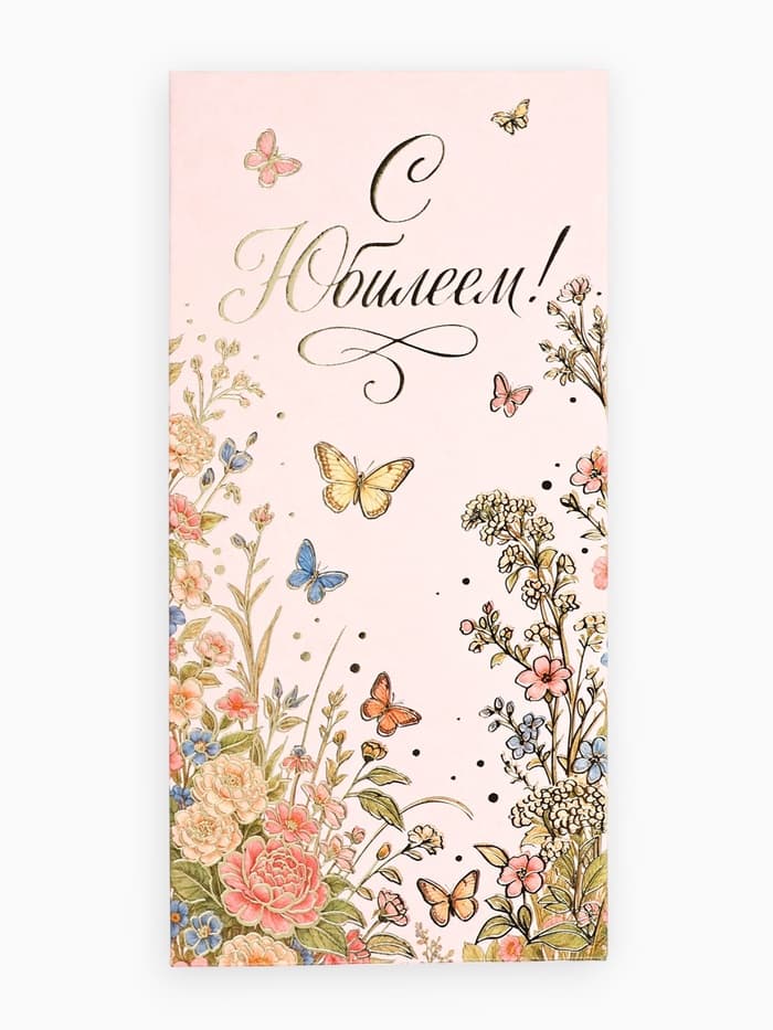 Конверт для денег «С Юбилеем!», цветы, тиснение, 16.5×8 см