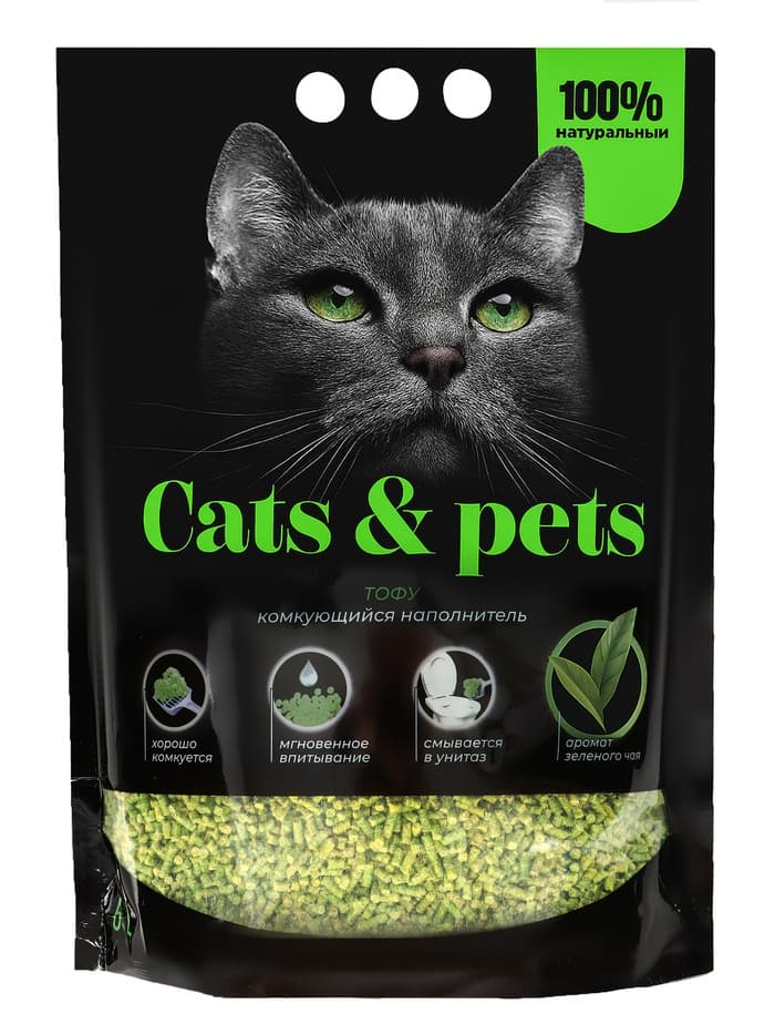 Наполнитель комкующийся Cats&pets тофу, зеленый чай, 6 л
