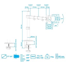 Кронштейн для мониторов Arm Media LCD-T10, нагрузка до 9 кг, 15-34", настольный, поворот/наклон