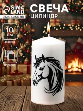 Свеча - цилиндр с накаткой «Лошадь в профиль», 50×100 мм, белая
