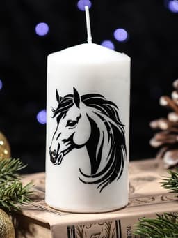 Свеча - цилиндр с накаткой «Лошадь в профиль», 50×100 мм, белая