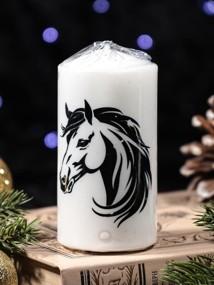 Свеча - цилиндр с накаткой «Лошадь в профиль», 50×100 мм, белая