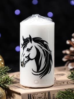 Свеча - цилиндр с накаткой «Лошадь в профиль», 50×100 мм, белая