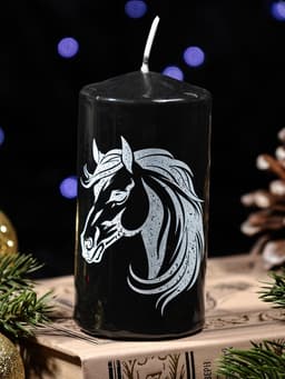 Свеча цилиндр с накаткой «Лошадь в профиль», 50×100 мм, чёрная