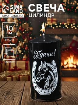 Свеча - цилиндр с накаткой «Лошадь в подкове», 50×100 мм, чёрная