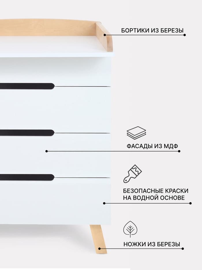 Комод пеленальный детский Indy PRO «Инди ПРО» 800/4, 83×43×85 см, 4 ящика, с органайзером, белый