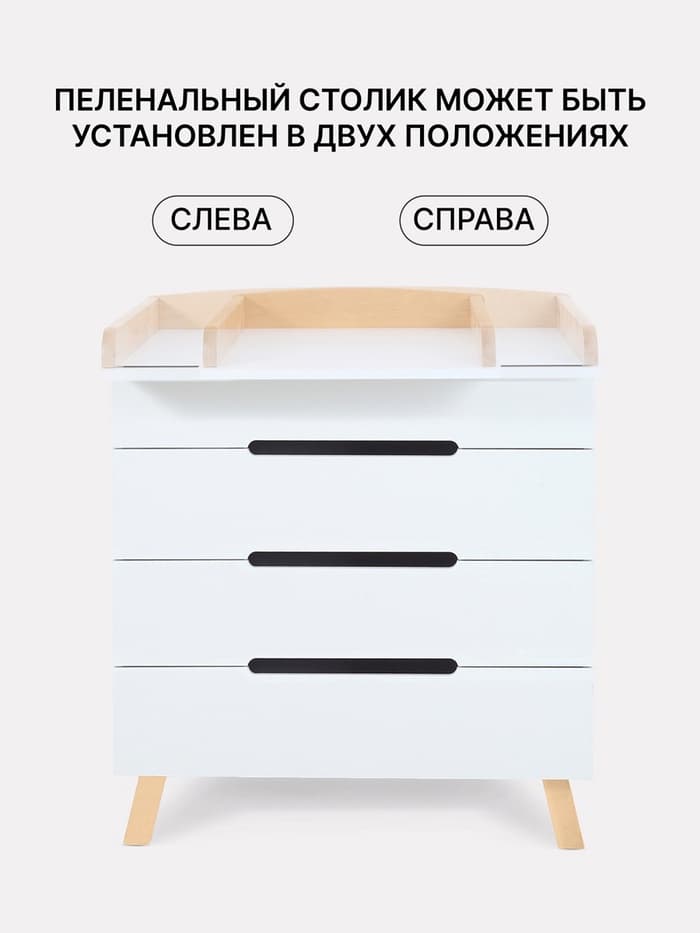 Комод пеленальный детский Indy PRO «Инди ПРО» 800/4, 83×43×85 см, 4 ящика, с органайзером, белый