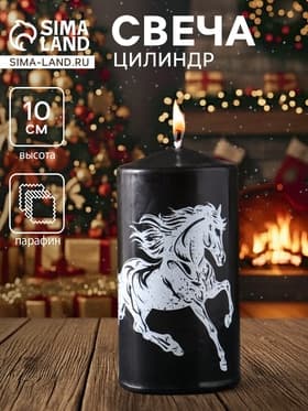 Свеча - цилиндр «Конь», 50×100 мм, с накаткой, чёрная