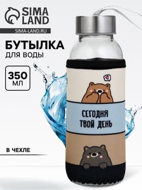 Бутылка для воды стеклянная «Хорошего дня», 350 мл, в чехле