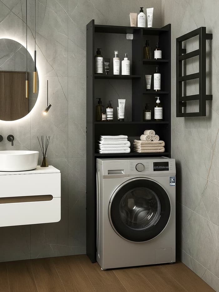 Стеллаж напольный «Комфорт» №1, над стиральной машиной, 673×220×1696 мм, цвет графит