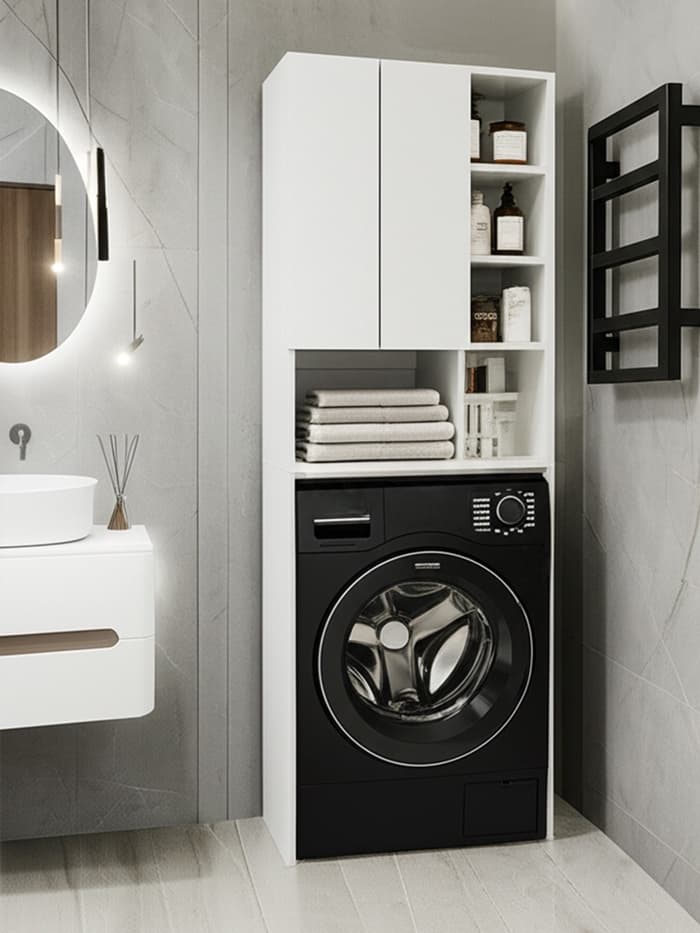 Стеллаж напольный «Комфорт» №2, над стиральной машиной, 640×250×1700 мм, цвет белый