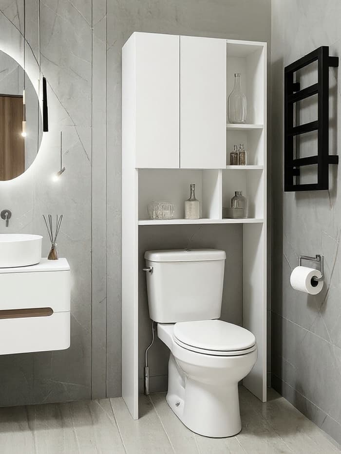 Стеллаж напольный «Комфорт» №2, над стиральной машиной, 640×250×1700 мм, цвет белый