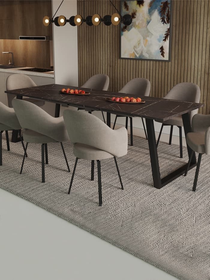 Стол раздвижной «ПЕРСЕЙ EGGER», d=1620(2620)×950 мм, цвет камень чёрный/чёрный матовый